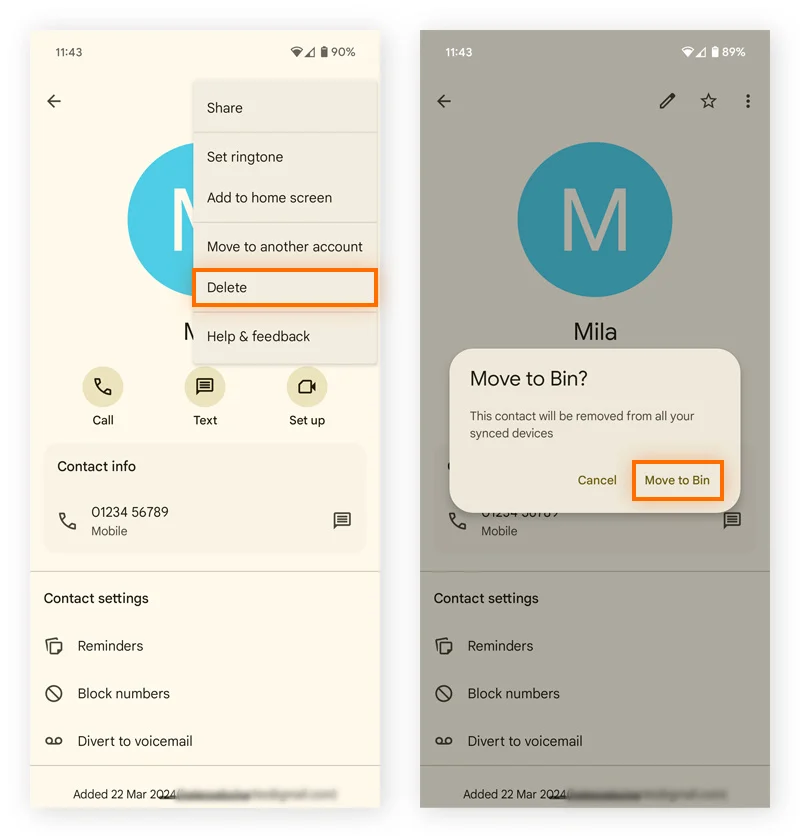 从Android联络人中删除联络人。
