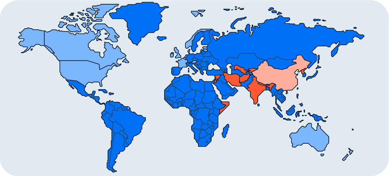 已禁止或限制TikTok的国家。